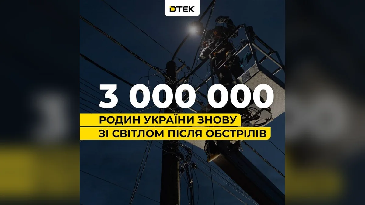 На Одещині у вересні повернули світло 1,2 млн родин після обстрілів РФ